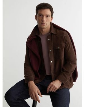 Reiss Finsbury - Chocolate Brown Suede Twin-pocket Trucker Jacket, Xs