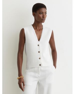 Reiss Ria - White Textured-knit Button-through Waistcoat, S (us 4-6)