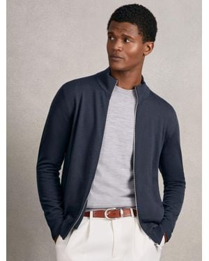 Reiss Merino Wool Zip Through Cardigan - Blue