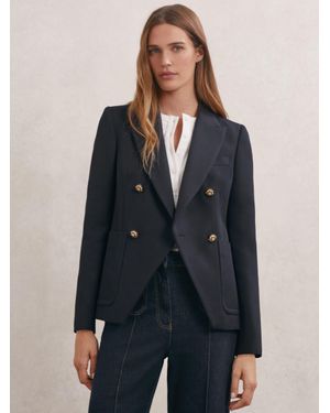 Reiss Gigi - Navy Petite Wool-blend Double-breasted Blazer, Us 10 - Blue