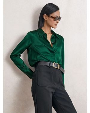 Reiss Ameira - Green Silk-satin Concealed-placket Shirt, 6