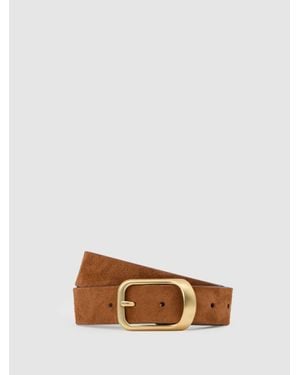 Reiss Suede Curved-Buckle Belt - White