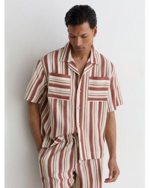 Reiss Stone Striped Cuban-Collar Shirt - Multicolour