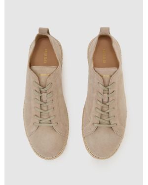 Reiss Suede Espadrille Lace-Up Trainers - Natural