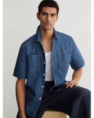 Reiss Monogram-Embossed Relaxed Denim Shirt - Blue