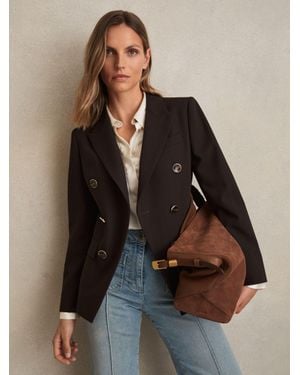 Reiss Wool-Blend Double-Breasted Blazer - Brown