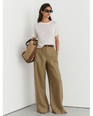 Reiss Ashby - Light Khaki Green Petite Linen Wide-leg Trousers, Us 8 - Metallic