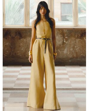 Reiss Linen Open-Back Wide-Leg Jumpsuit - Yellow