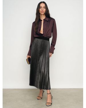 Reiss Metallic Pleated Midi Skirt - Black