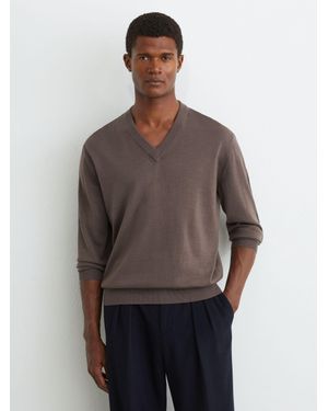 Reiss Earlsfield Merino Wool V-Neck Jumper - Grey