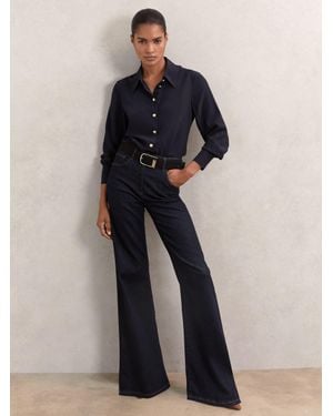 Reiss Silk Embossed-Button Shirt - Blue