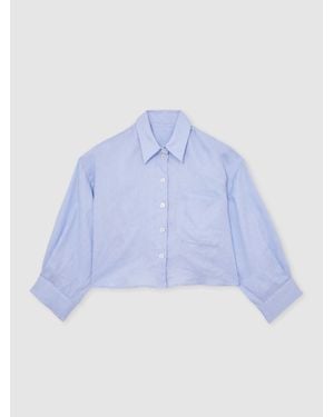 Reiss Linen Oversize Cropped Shirt - Blue