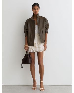 Reiss Cameron - Cream Jacquard Ruffled Mini Skort, Us 10 - Natural