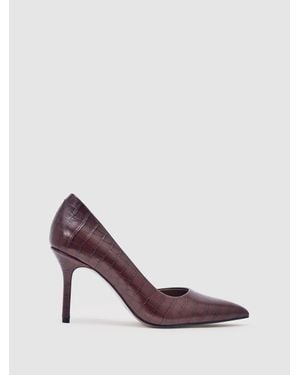 Reiss Leather Crocodile-Effect Court Shoes - Purple