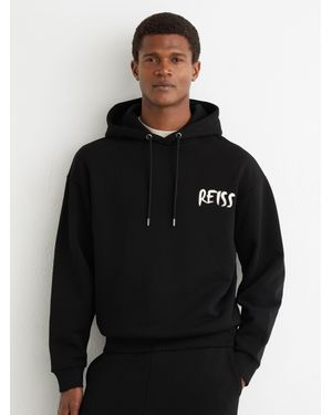 Reiss Cotton Logo-Print Hoodie - Black