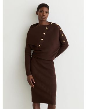 Reiss Draped Off-Shoulder Rib-Knit Dress - Brown