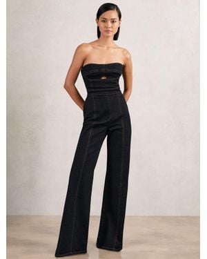 Reiss Strapless Wide Leg Denim Jumpsuit - Blue