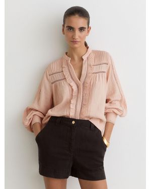 Reiss Cotton Cheesecloth Long-Sleeve Top - Black