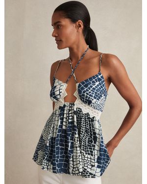 Reiss Animal Print Lace Trim Cami Top - Blue