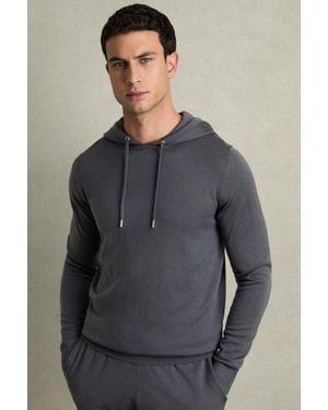 Reiss Blackend Merino Wool Hoodie - Grey