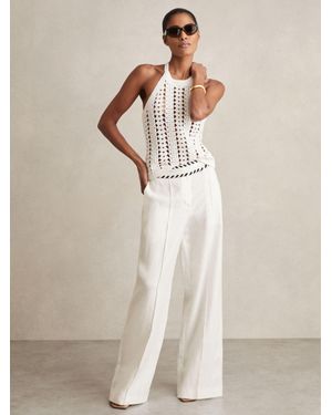 Reiss Linen Wide-Leg Whipstitch Trousers - Natural