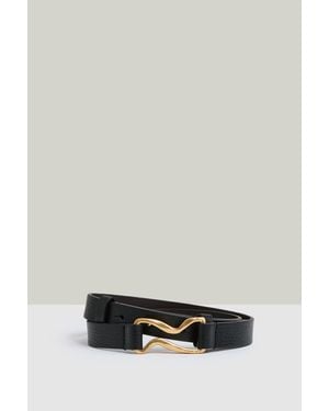 Reiss Scarlett - Black Leather Sculpted-hardware Belt, S - Grey