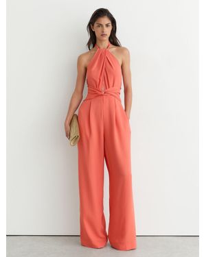 Reiss Twist-Front Halterneck Wide-Leg Jumpsuit - Red