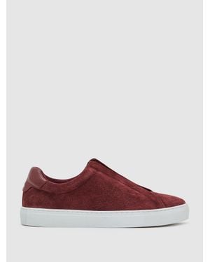 Reiss Suede Slip-On Elasticated Trainers - Red