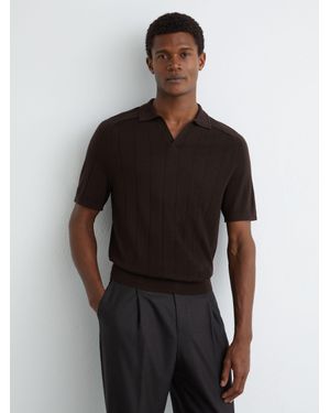 Reiss Chelmsford - Chocolate Brown Wool Wide-rib Polo Jumper, M - Black
