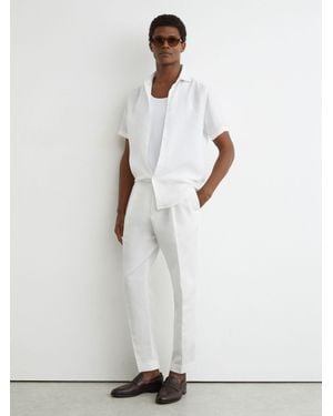 Reiss Linen-Blend Side-Adjuster Tapered Trousers - White