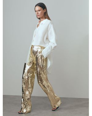 ATELIER Gold Celia Sequin Wide Leg Trousers - White