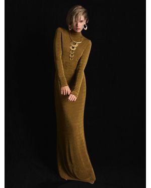 ATELIER Necklace-Detail Jersey Maxi Dress - Metallic
