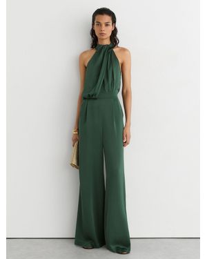 Reiss Satin Draped Wide-Leg Jumpsuit - Green