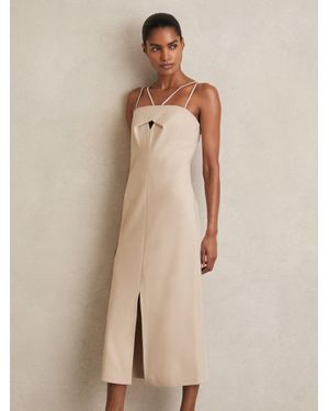 Reiss Double Strap Cut Out Midi Dress - Natural
