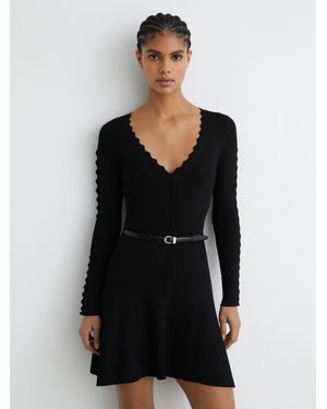 Reiss Scallop-Trim Knitted Mini Dress - Black