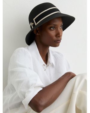 Reiss Ribbon-Trim Straw-Effect Hat, S & M - Black