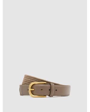 Reiss Leather Woven Mix Belt - Natural