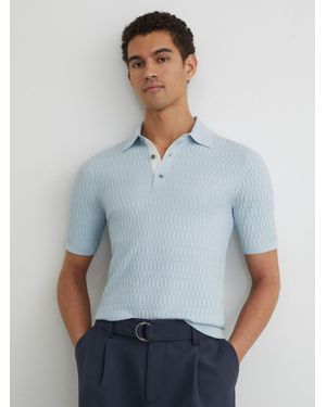 Reiss Textured-Knit Half-Button Polo Shirt - Blue
