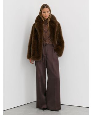 Reiss Petite Satin Wide-Leg Drawstring Trousers - Brown