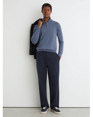 Reiss Airforce & Oatmeal Merino Wool Half-Zip Funnel-Neck Jumper - Blue