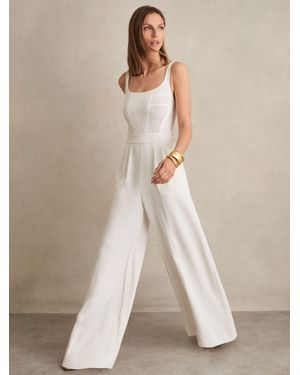 Reiss Perforated-Knit Wide-Leg Jumpsuit - Natural