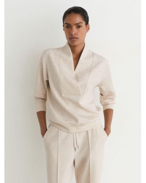 Reiss Premium Interlock Shawl-Neck Sweatshirt - Natural