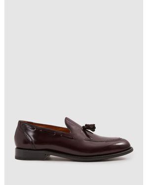 Reiss Clayton - Oxblood Leather Tassel Loafers - White