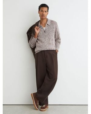 Reiss Camel Cotton-Blend Marled Half-Zip Polo Jumper - Multicolour