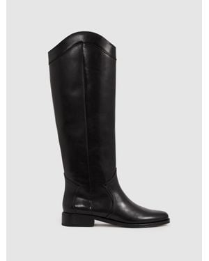 PAIGE Leather Knee-High Riding Boots, & Camel - Black