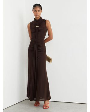 Reiss Colette - Chocolate Brown Ruched Sleeveless Maxi Dress, Us 12 - Multicolour