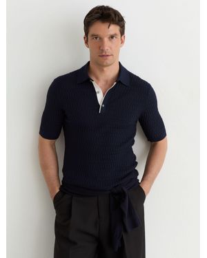 Reiss Textured-Knit Half-Button Polo Shirt - Blue