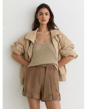 Reiss Belted Button-Tab Shorts - Natural