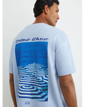 Reiss Cotton Beach-Print Relaxed-Fit T-Shirt - Blue