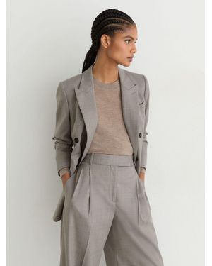 Reiss Wool-Blend Wide-Leg Pleated Trousers - Grey